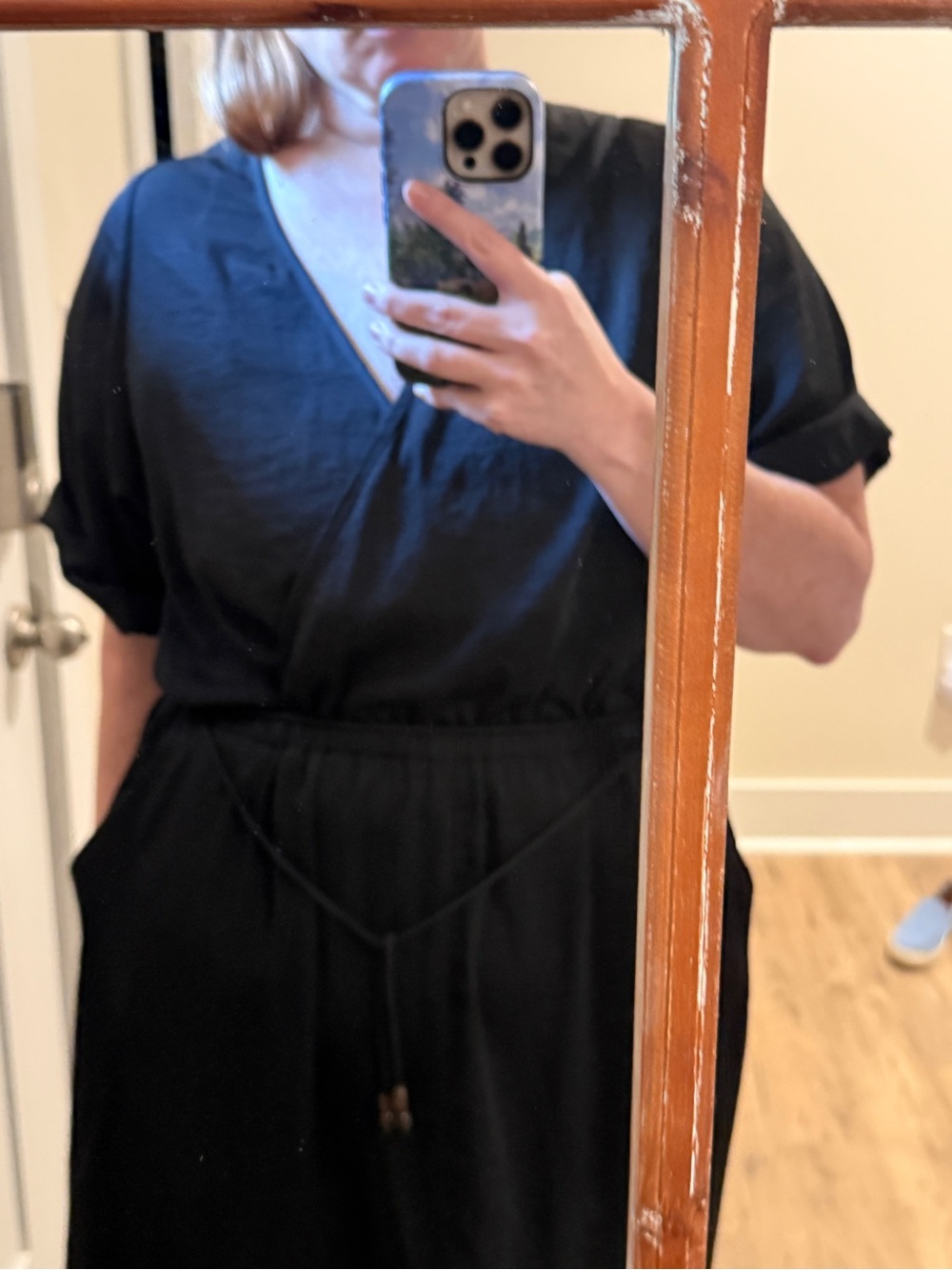 Karen Kane Black V-Neck Maxi Dress with Waist Tie